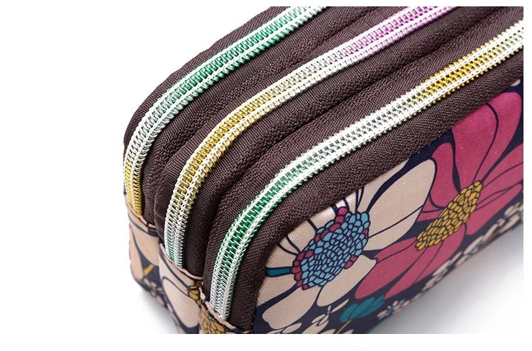 Female Handbag Print Canvas Three-layer Long Wallet Women Larger Capacity Key Coin Purse Portable Waterproof Bag