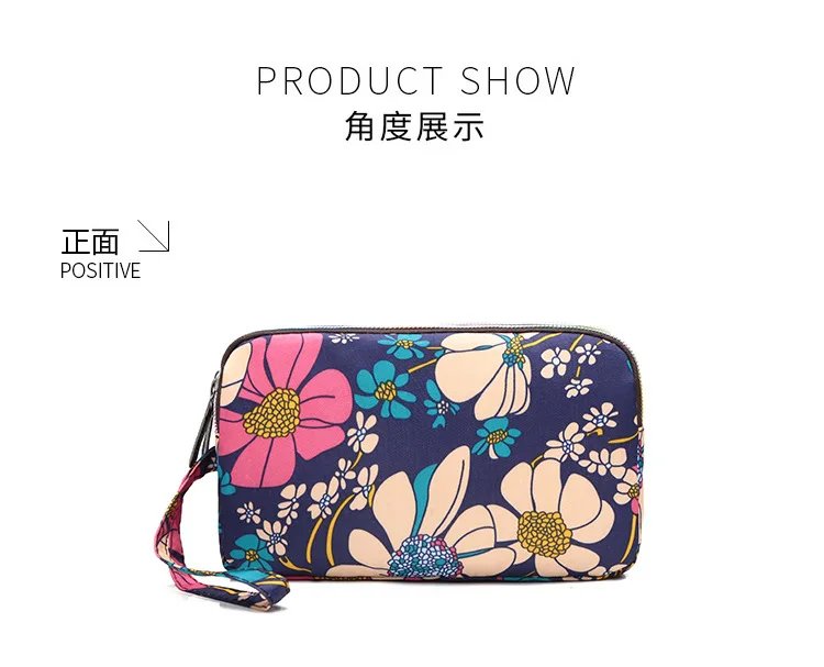 Female Handbag Print Canvas Three-layer Long Wallet Women Larger Capacity Key Coin Purse Portable Waterproof Bag