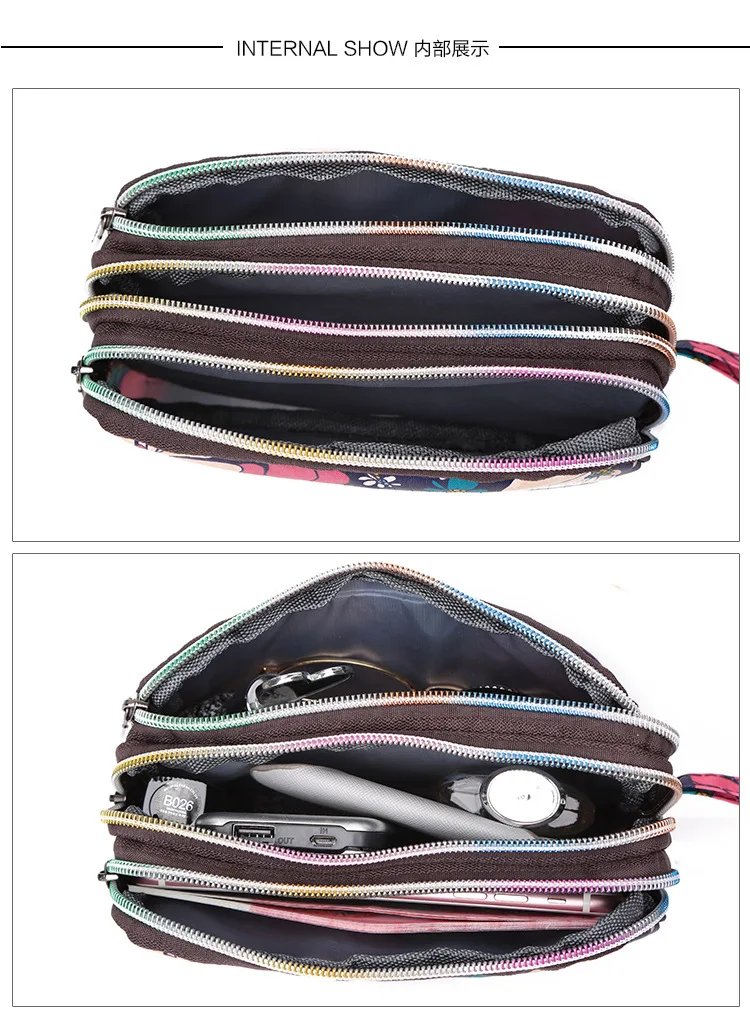 Female Handbag Print Canvas Three-layer Long Wallet Women Larger Capacity Key Coin Purse Portable Waterproof Bag