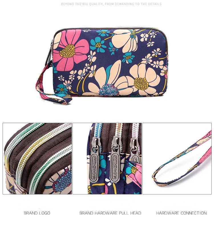 Female Handbag Print Canvas Three-layer Long Wallet Women Larger Capacity Key Coin Purse Portable Waterproof Bag