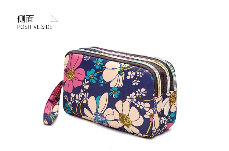 Female Handbag Print Canvas Three-layer Long Wallet Women Larger Capacity Key Coin Purse Portable Waterproof Bag