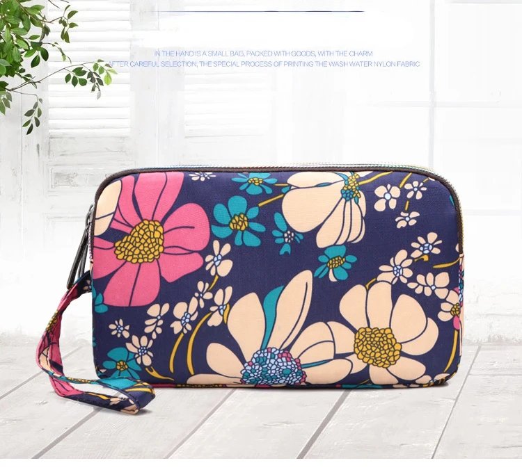 Female Handbag Print Canvas Three-layer Long Wallet Women Larger Capacity Key Coin Purse Portable Waterproof Bag
