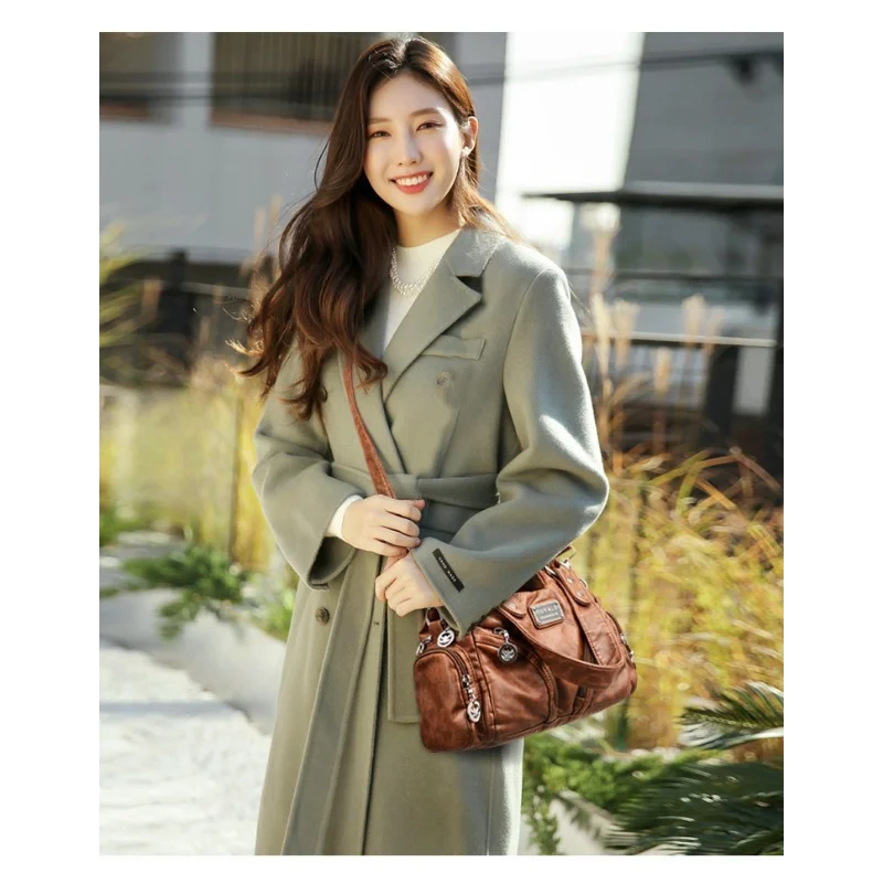 High Quality Retro Soft PU Leather Messenger Bag Trendy Motorcycle Bag Large Capacity Zipper Shoulder Bag for Women