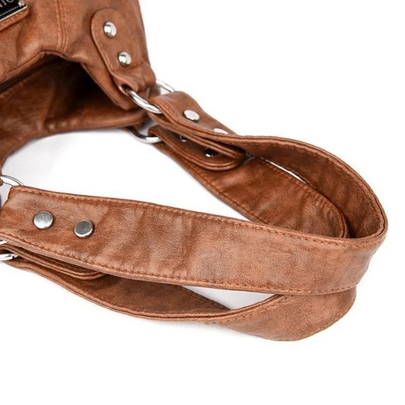 High Quality Retro Soft PU Leather Messenger Bag Trendy Motorcycle Bag Large Capacity Zipper Shoulder Bag for Women