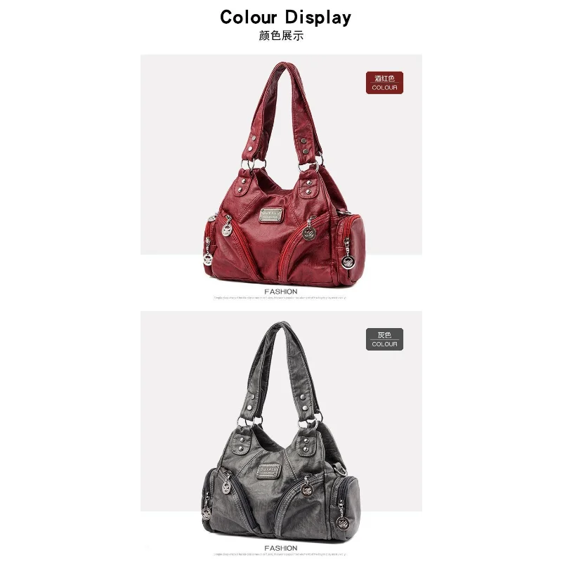 High Quality Retro Soft PU Leather Messenger Bag Trendy Motorcycle Bag Large Capacity Zipper Shoulder Bag for Women