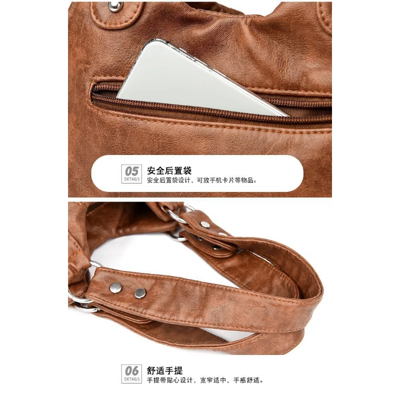 High Quality Retro Soft PU Leather Messenger Bag Trendy Motorcycle Bag Large Capacity Zipper Shoulder Bag for Women