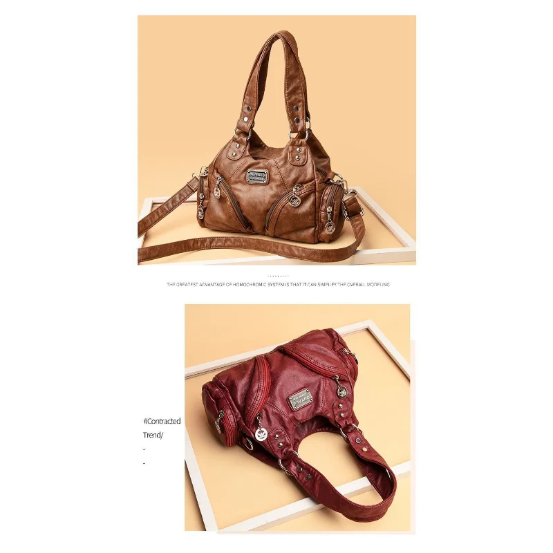 High Quality Retro Soft PU Leather Messenger Bag Trendy Motorcycle Bag Large Capacity Zipper Shoulder Bag for Women