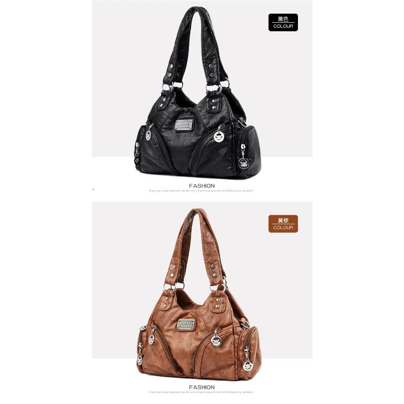 High Quality Retro Soft PU Leather Messenger Bag Trendy Motorcycle Bag Large Capacity Zipper Shoulder Bag for Women