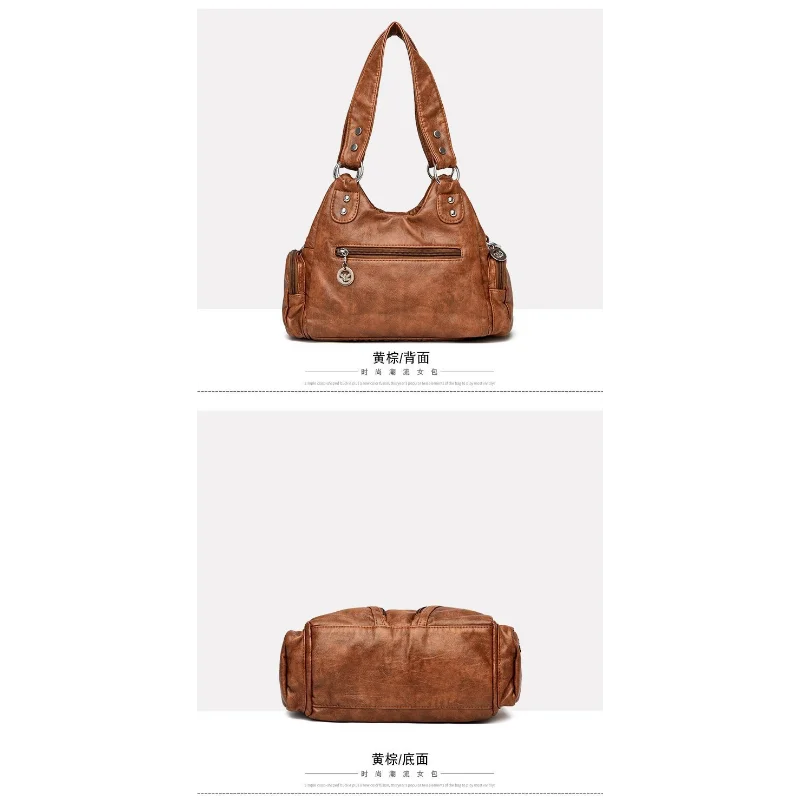 High Quality Retro Soft PU Leather Messenger Bag Trendy Motorcycle Bag Large Capacity Zipper Shoulder Bag for Women