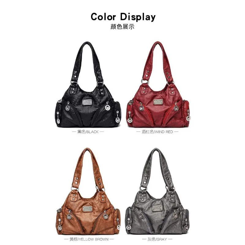 High Quality Retro Soft PU Leather Messenger Bag Trendy Motorcycle Bag Large Capacity Zipper Shoulder Bag for Women
