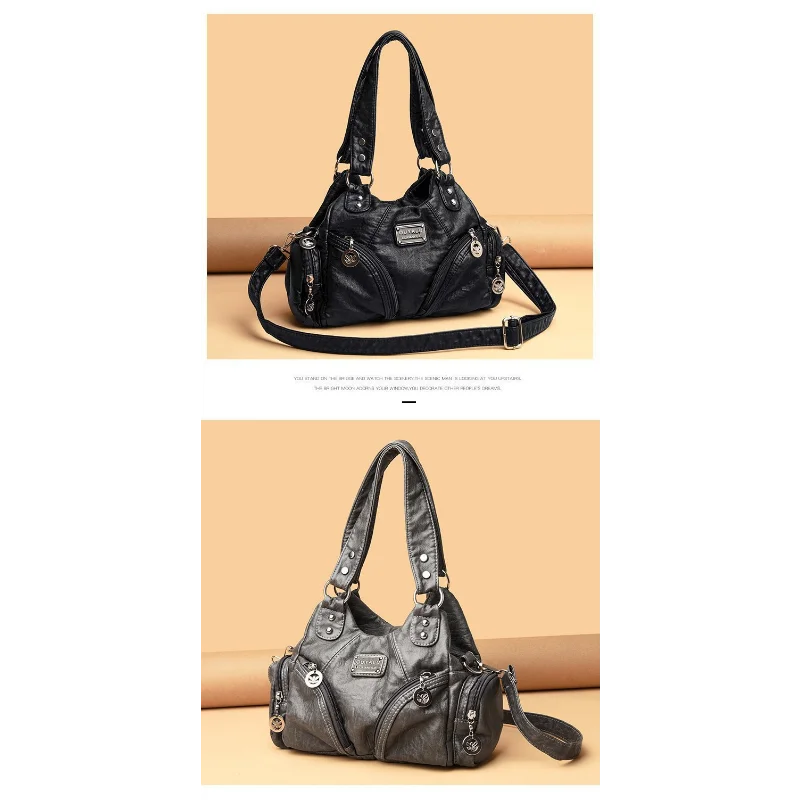 High Quality Retro Soft PU Leather Messenger Bag Trendy Motorcycle Bag Large Capacity Zipper Shoulder Bag for Women