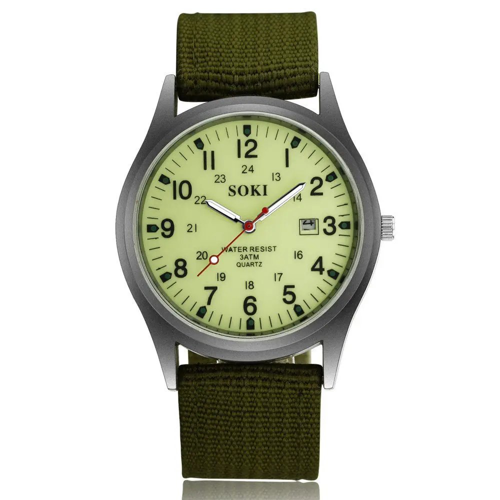 Luminous Men Sport Shock Resistant Wristwatches Military Watch Simple Nylon Band Male Army Wrist Watch Quartz  Relogio Masculino