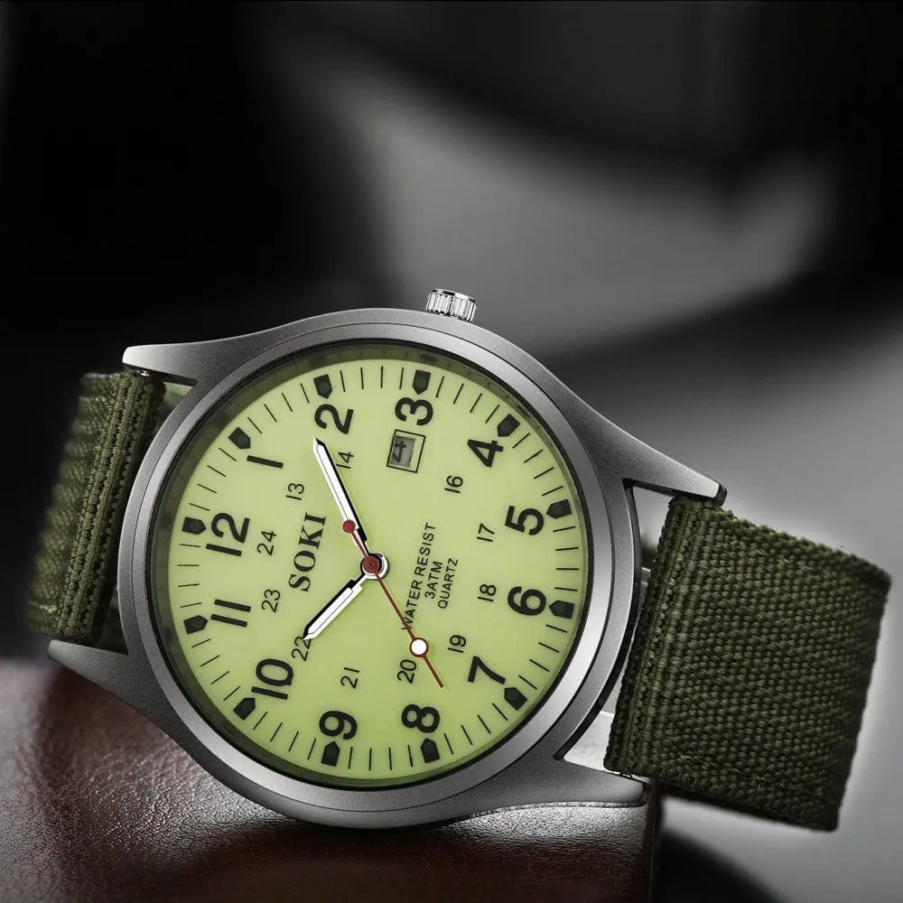 Luminous Men Sport Shock Resistant Wristwatches Military Watch Simple Nylon Band Male Army Wrist Watch Quartz  Relogio Masculino