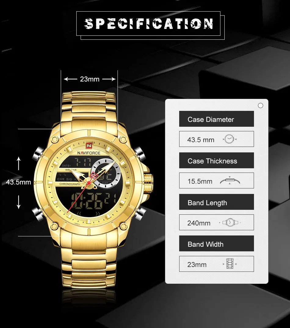 Top Luxury Original Sports Wrist Watch For Men Quartz Steel Waterproof Dual Display Military Watches Relogio Masculino
