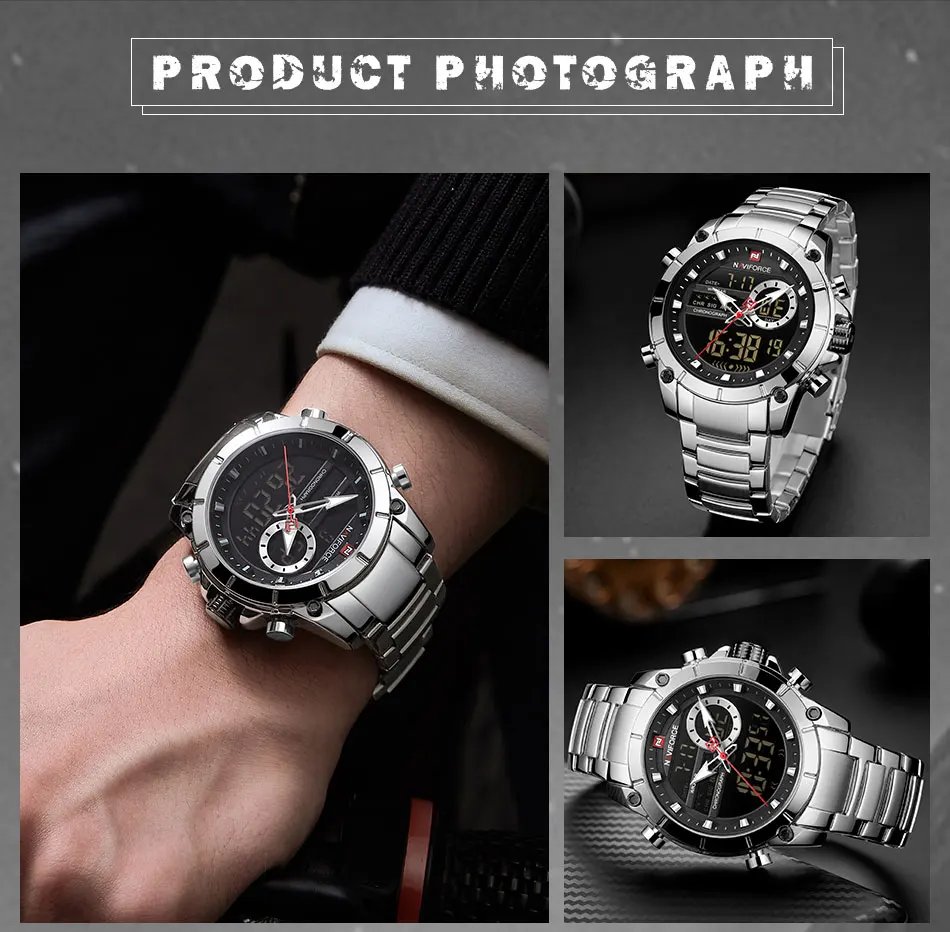 Top Luxury Original Sports Wrist Watch For Men Quartz Steel Waterproof Dual Display Military Watches Relogio Masculino