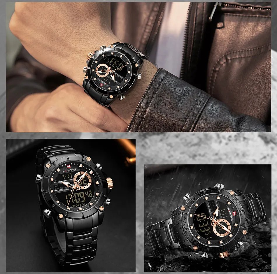 Top Luxury Original Sports Wrist Watch For Men Quartz Steel Waterproof Dual Display Military Watches Relogio Masculino