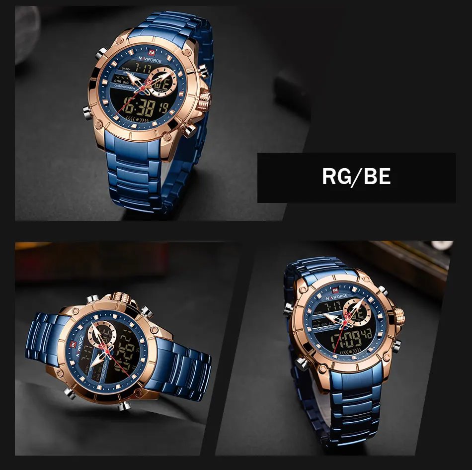 Top Luxury Original Sports Wrist Watch For Men Quartz Steel Waterproof Dual Display Military Watches Relogio Masculino