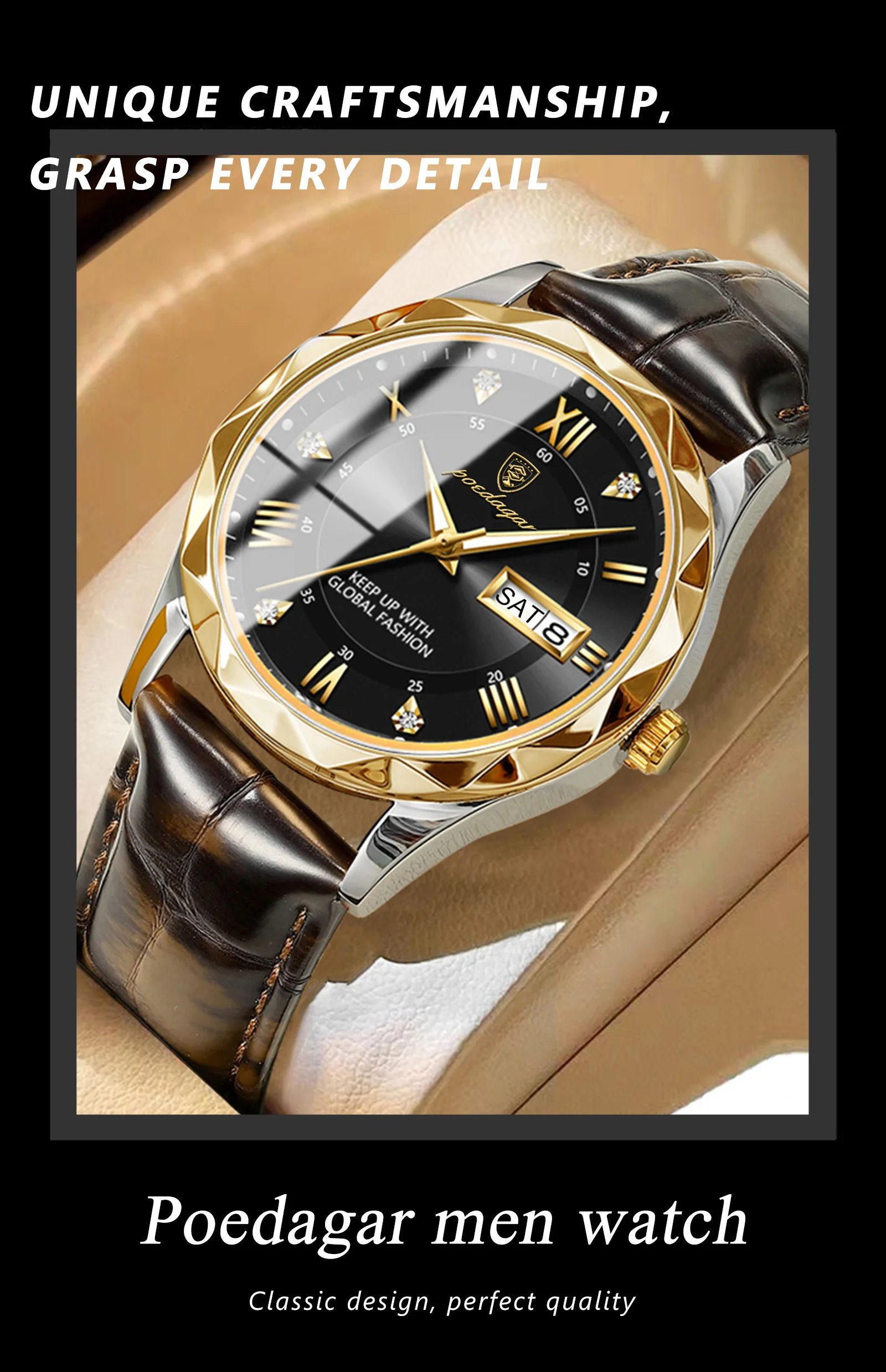 Luxury Business Man Wristwatch Waterproof Luminous Date Week Men Watch For Men Quartz Clock Leather Men's Watches reloj