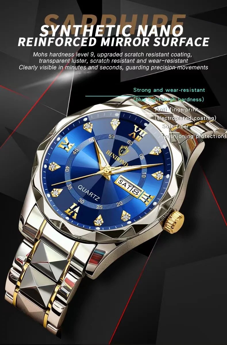 Fashion Men's Watches Fashion Trend Quartz Wristwatch Original Waterproof Stainless Steel Watch for Man Date Week 2023 Top Sale