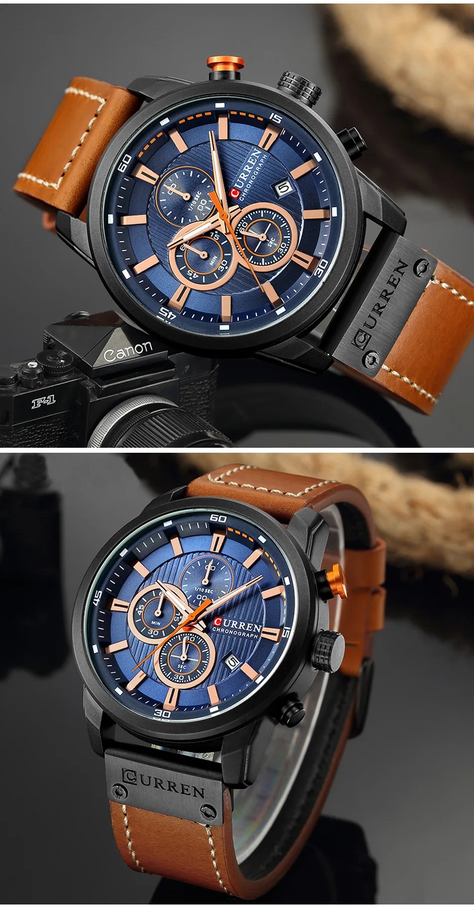 Watch Men Leather Sports Watches Men's Army Military Quartz Wristwatch Chronograph Male Clock Relogio Masculino
