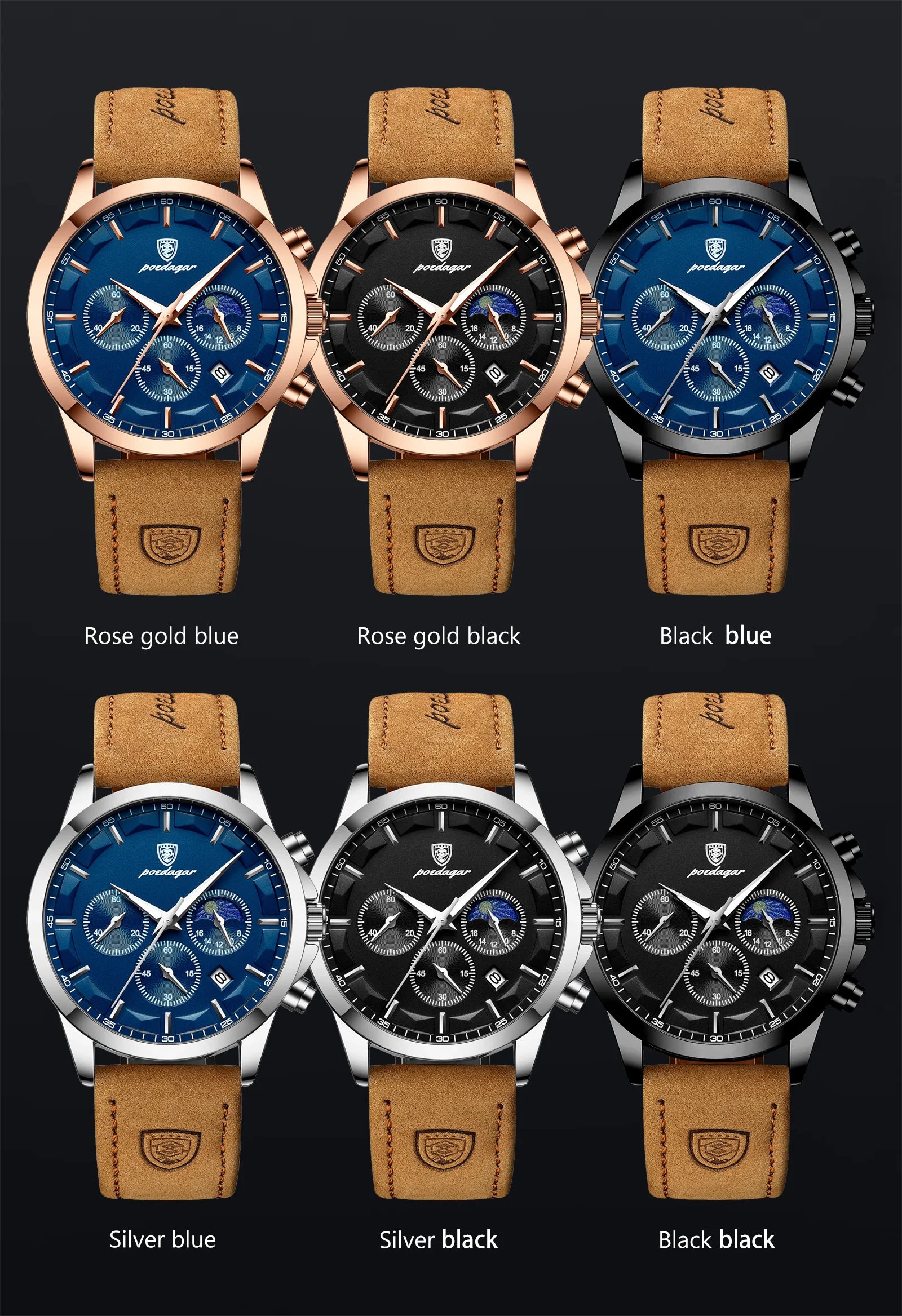 Men Quartz Watch Luxury Sports Waterproof Chronograph Luminous Date Man Wristwatch Business Leather Men's Watches Clock