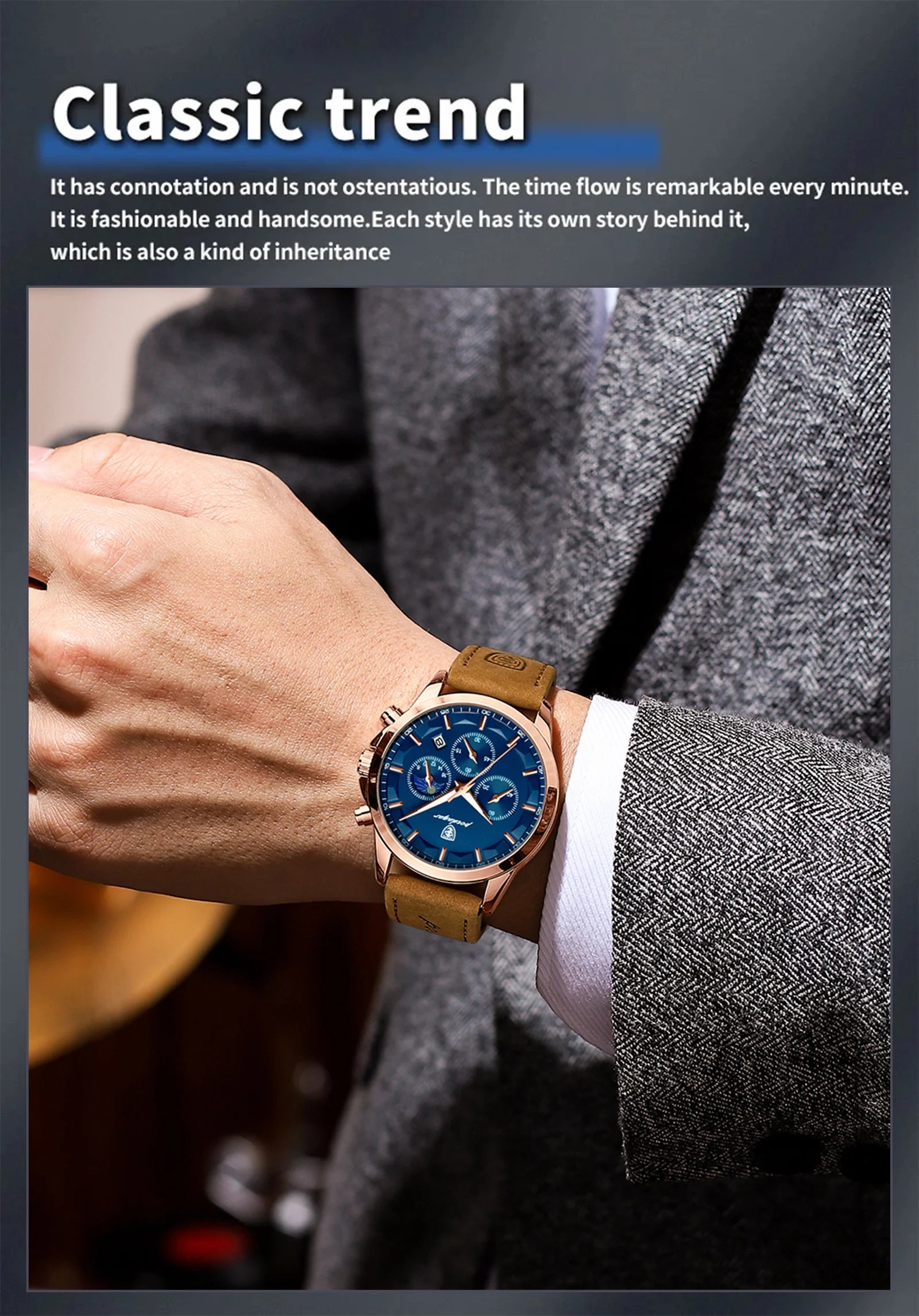 Men Quartz Watch Luxury Sports Waterproof Chronograph Luminous Date Man Wristwatch Business Leather Men's Watches Clock