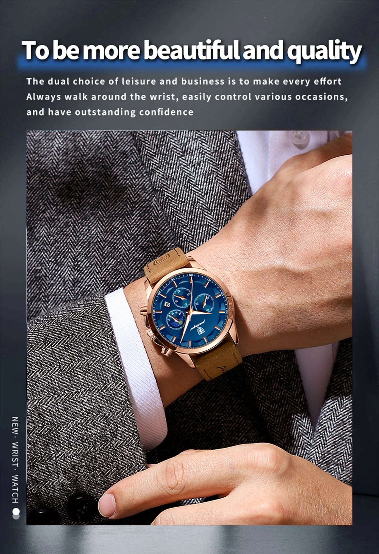 Men Quartz Watch Luxury Sports Waterproof Chronograph Luminous Date Man Wristwatch Business Leather Men's Watches Clock