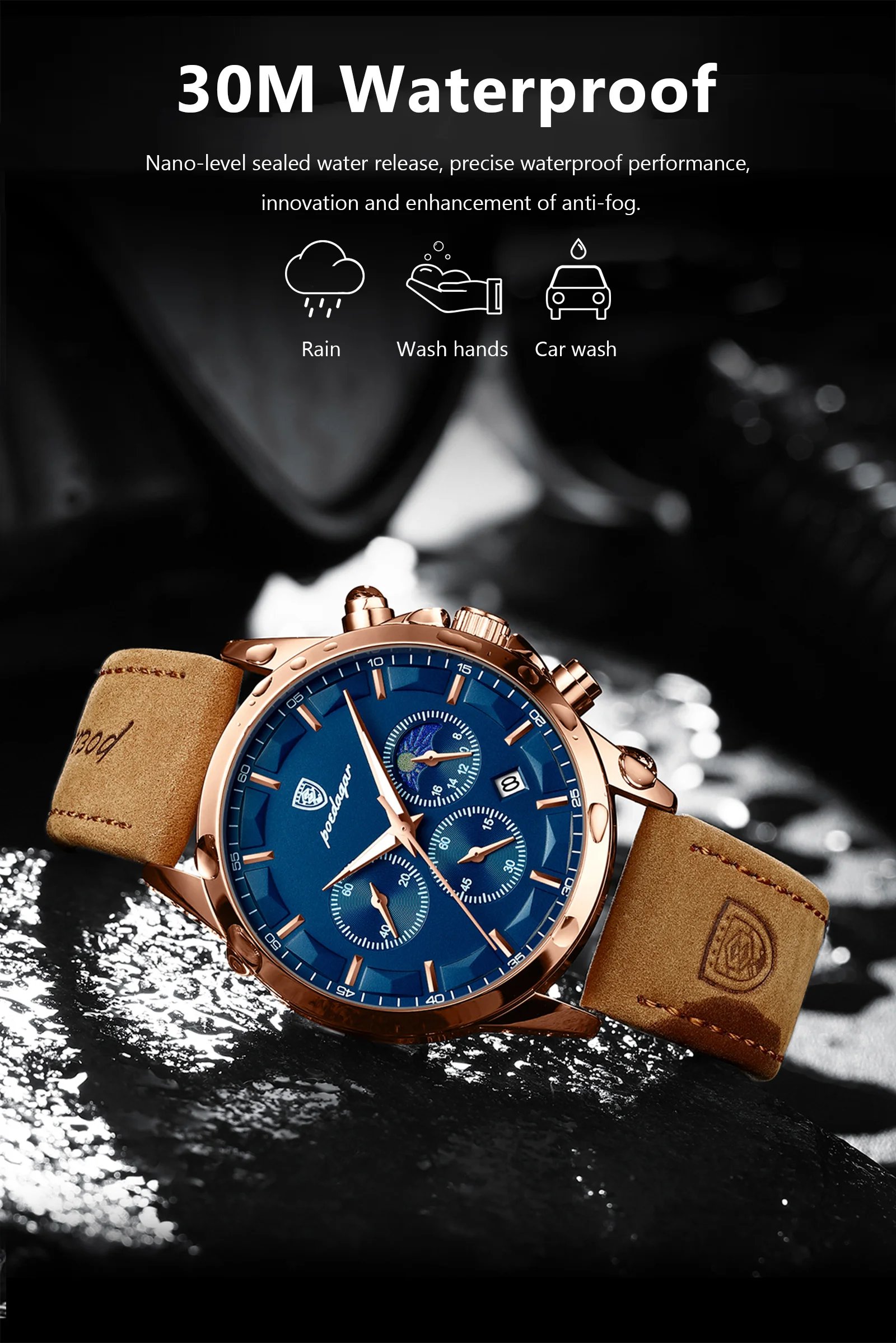 Men Quartz Watch Luxury Sports Waterproof Chronograph Luminous Date Man Wristwatch Business Leather Men's Watches Clock