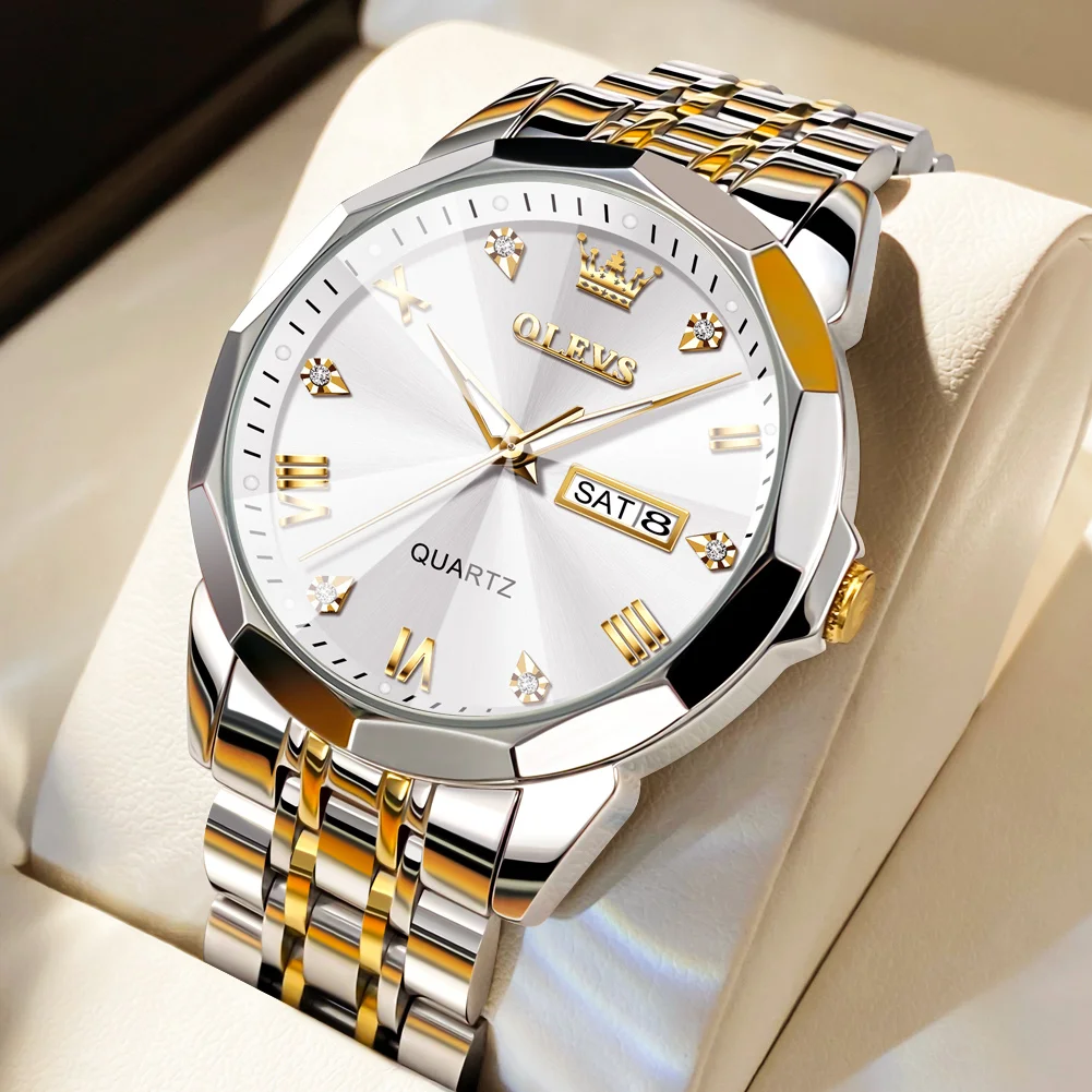 Men's Watches Rhombus Mirror Original Quartz Watch for Man Waterproof Luminous Stainless Steel Wristwatch Male Date Week Men's Watches Rhombus Mirror Original Quartz Watch for Man Waterproof Luminous Stainless Steel Wristwatch Male Date Week