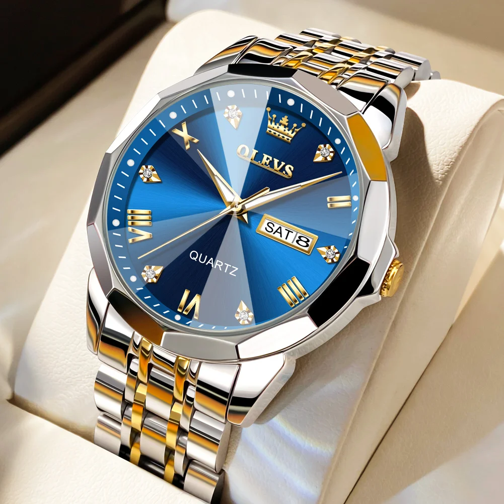 Men's Watches Rhombus Mirror Original Quartz Watch for Man Waterproof Luminous Stainless Steel Wristwatch Male Date Week Men's Watches Rhombus Mirror Original Quartz Watch for Man Waterproof Luminous Stainless Steel Wristwatch Male Date Week