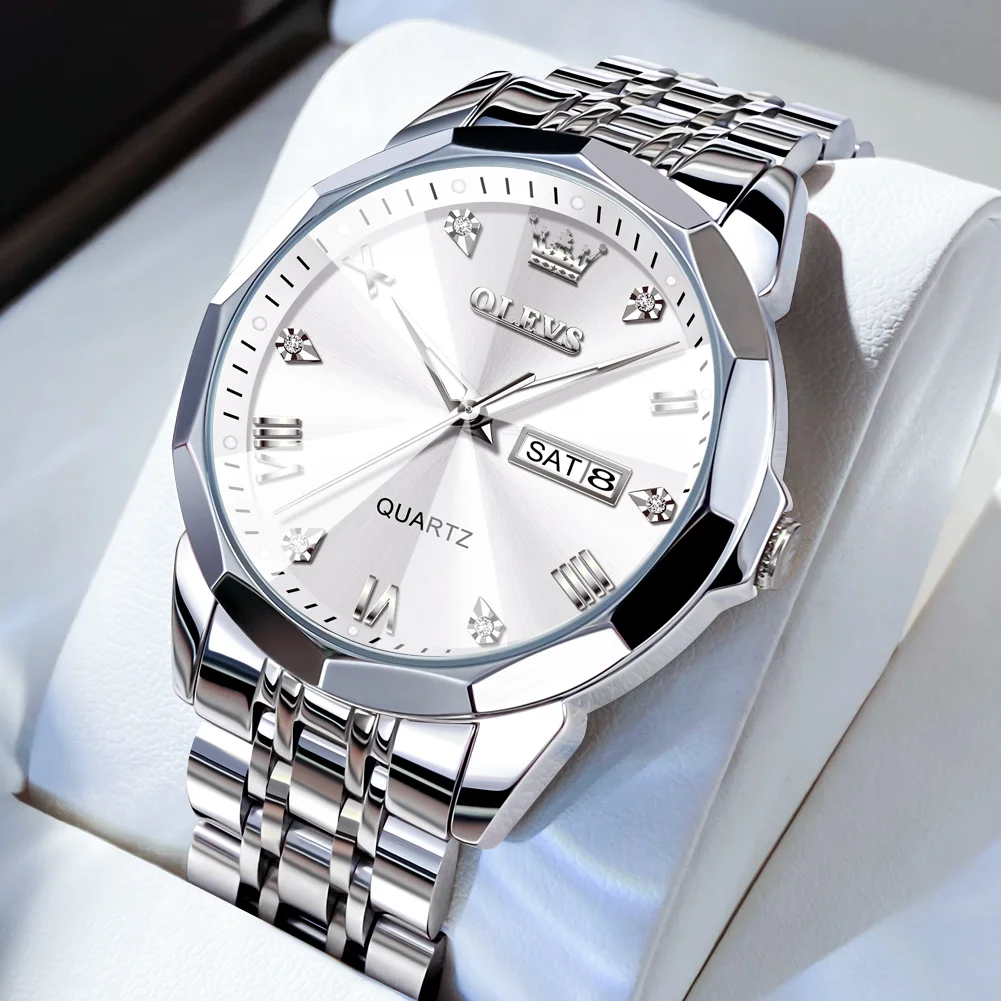 Men's Watches Rhombus Mirror Original Quartz Watch for Man Waterproof Luminous Stainless Steel Wristwatch Male Date Week Men's Watches Rhombus Mirror Original Quartz Watch for Man Waterproof Luminous Stainless Steel Wristwatch Male Date Week