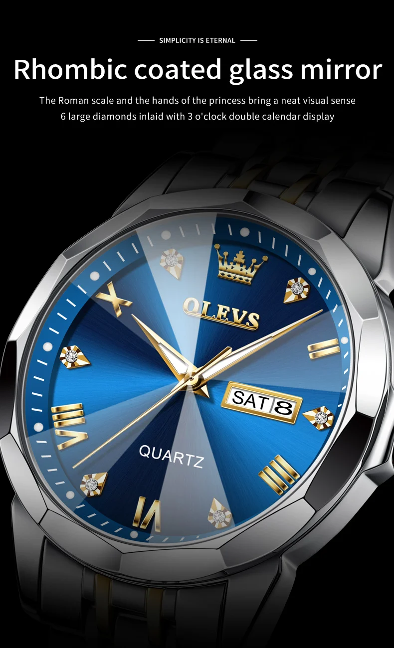 Men's Watches Rhombus Mirror Original Quartz Watch for Man Waterproof Luminous Stainless Steel Wristwatch Male Date Week Men's Watches Rhombus Mirror Original Quartz Watch for Man Waterproof Luminous Stainless Steel Wristwatch Male Date Week