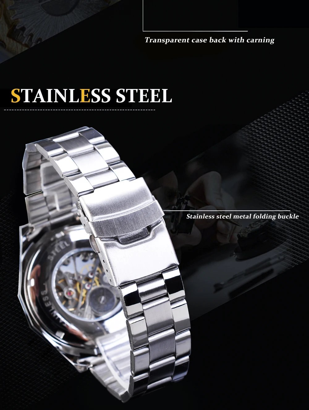 Stainless Steel Waterproof Mens Skeleton Watches Top Brand Luxury Transparent Mechanical Sport Male Wrist Watches