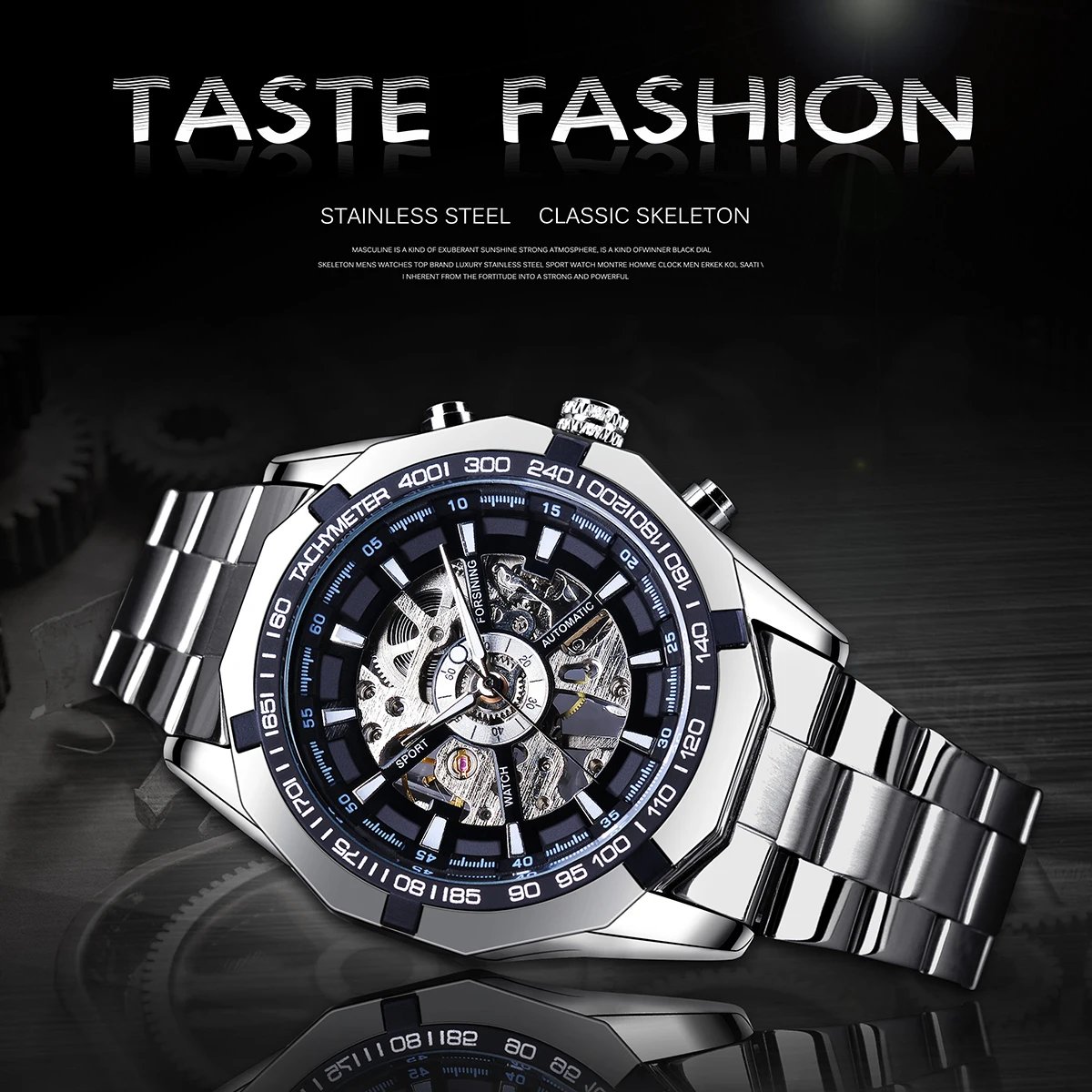 Stainless Steel Waterproof Mens Skeleton Watches Top Brand Luxury Transparent Mechanical Sport Male Wrist Watches