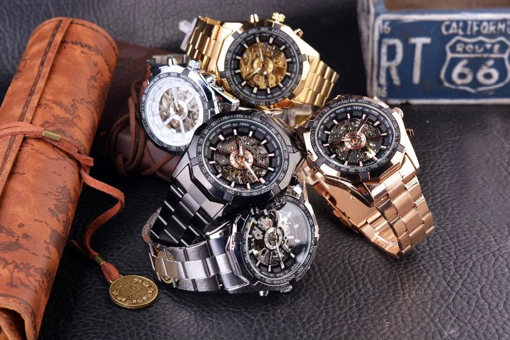 Stainless Steel Waterproof Mens Skeleton Watches Top Brand Luxury Transparent Mechanical Sport Male Wrist Watches