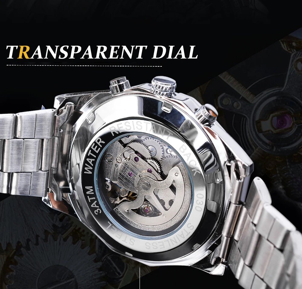 Stainless Steel Waterproof Mens Skeleton Watches Top Brand Luxury Transparent Mechanical Sport Male Wrist Watches