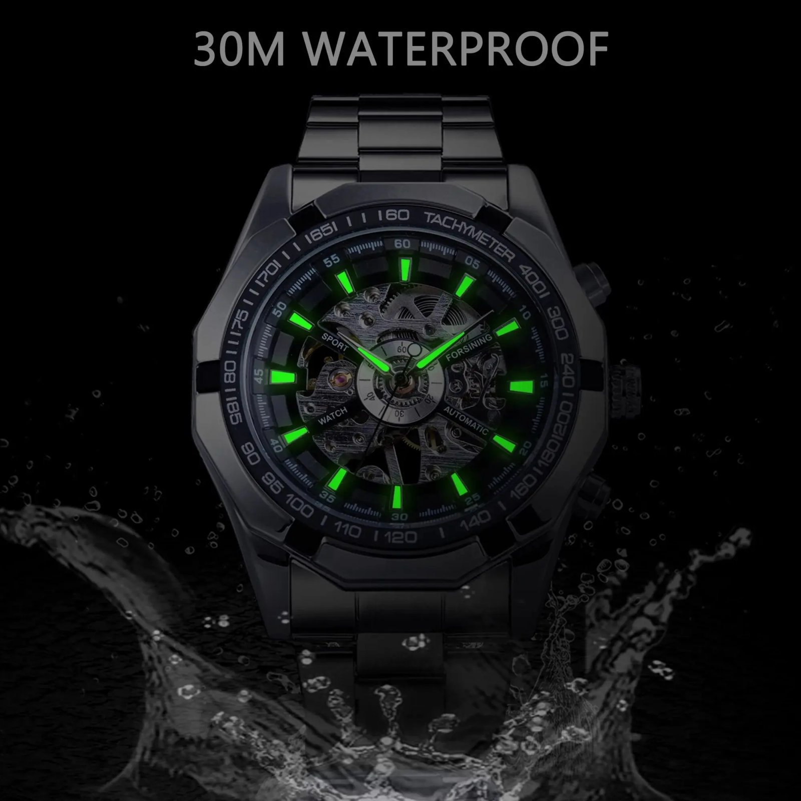 Stainless Steel Waterproof Mens Skeleton Watches Top Brand Luxury Transparent Mechanical Sport Male Wrist Watches
