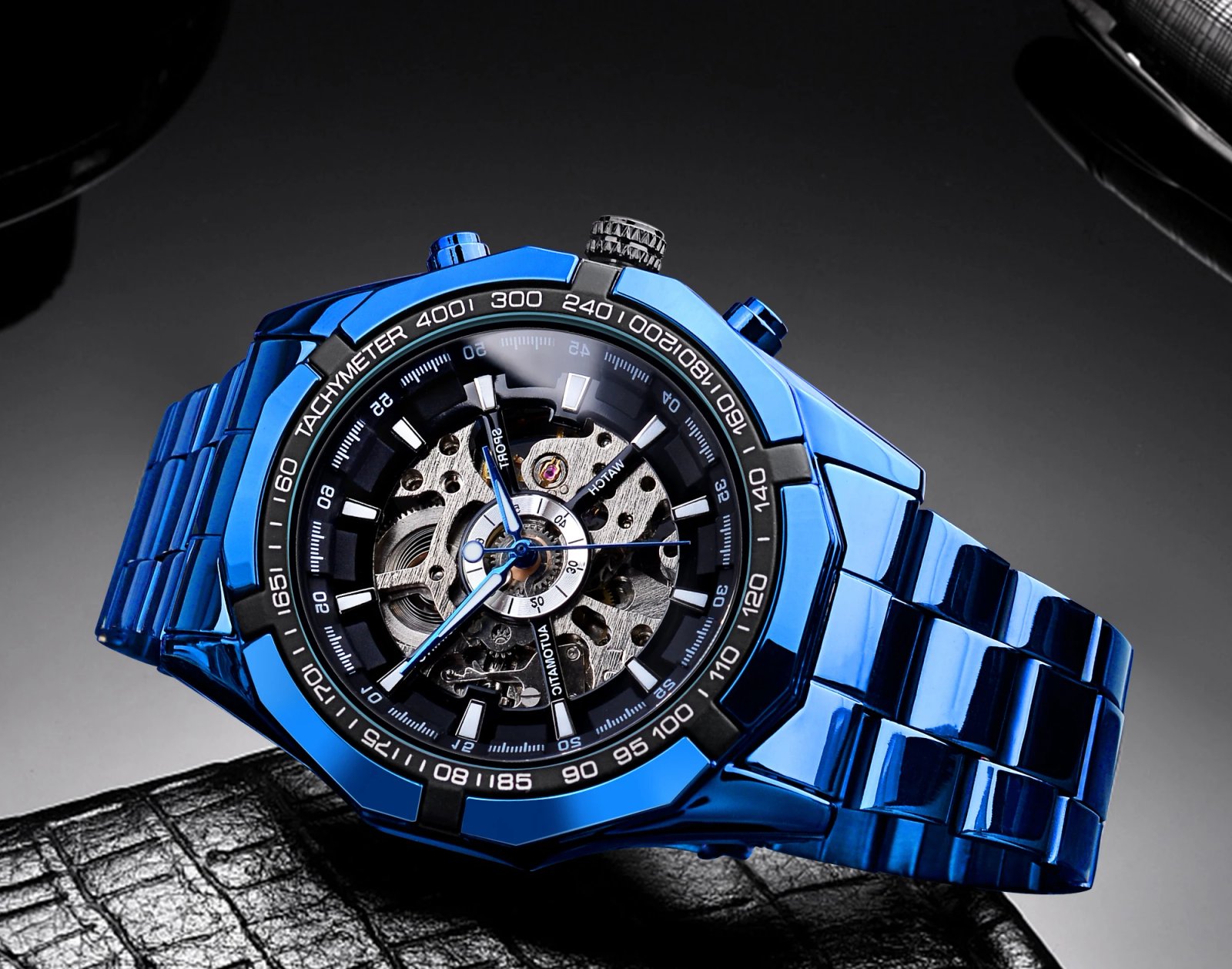 Stainless Steel Waterproof Mens Skeleton Watches Top Brand Luxury Transparent Mechanical Sport Male Wrist Watches