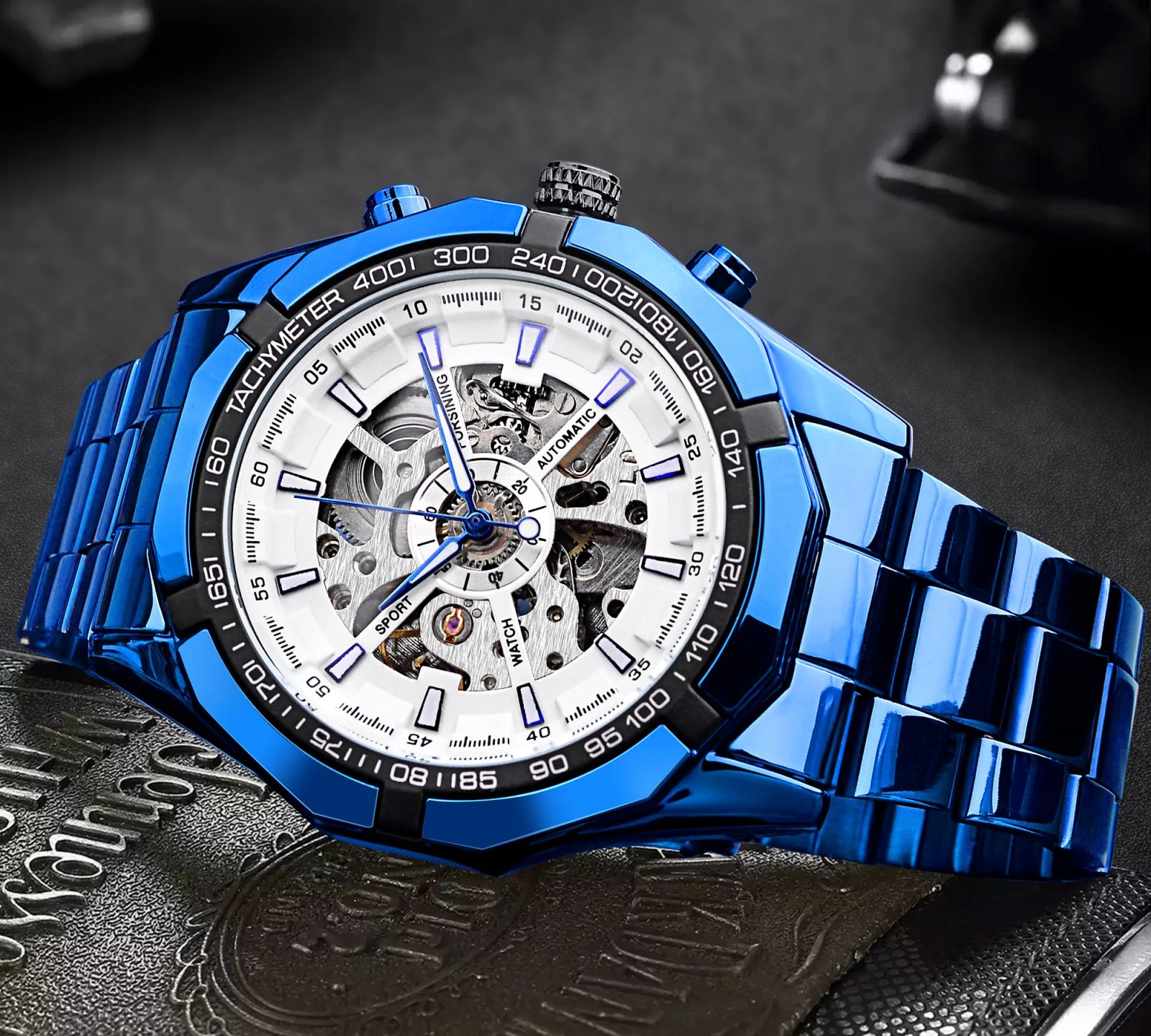 Stainless Steel Waterproof Mens Skeleton Watches Top Brand Luxury Transparent Mechanical Sport Male Wrist Watches