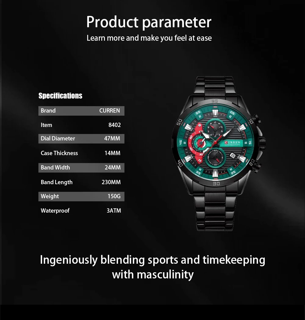 Stainless Steel Watches for Mens Creative Fashion Luminous Dial with Chronograph Clock Male Casual Wristwatches