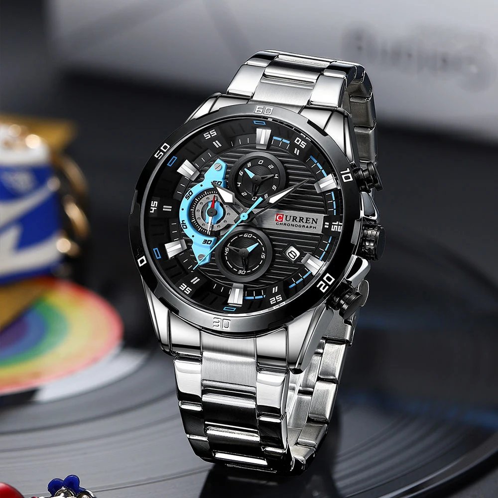 Stainless Steel Watches for Mens Creative Fashion Luminous Dial with Chronograph Clock Male Casual Wristwatches