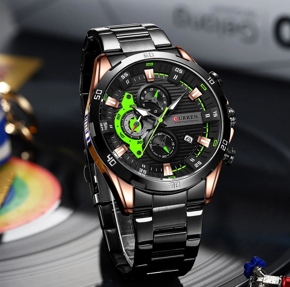 Stainless Steel Watches for Mens Creative Fashion Luminous Dial with Chronograph Clock Male Casual Wristwatches