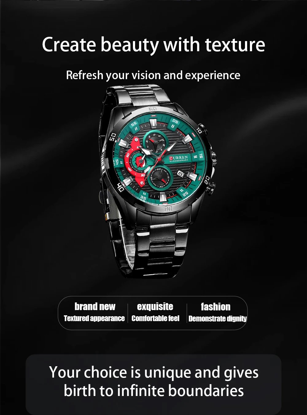 Stainless Steel Watches for Mens Creative Fashion Luminous Dial with Chronograph Clock Male Casual Wristwatches