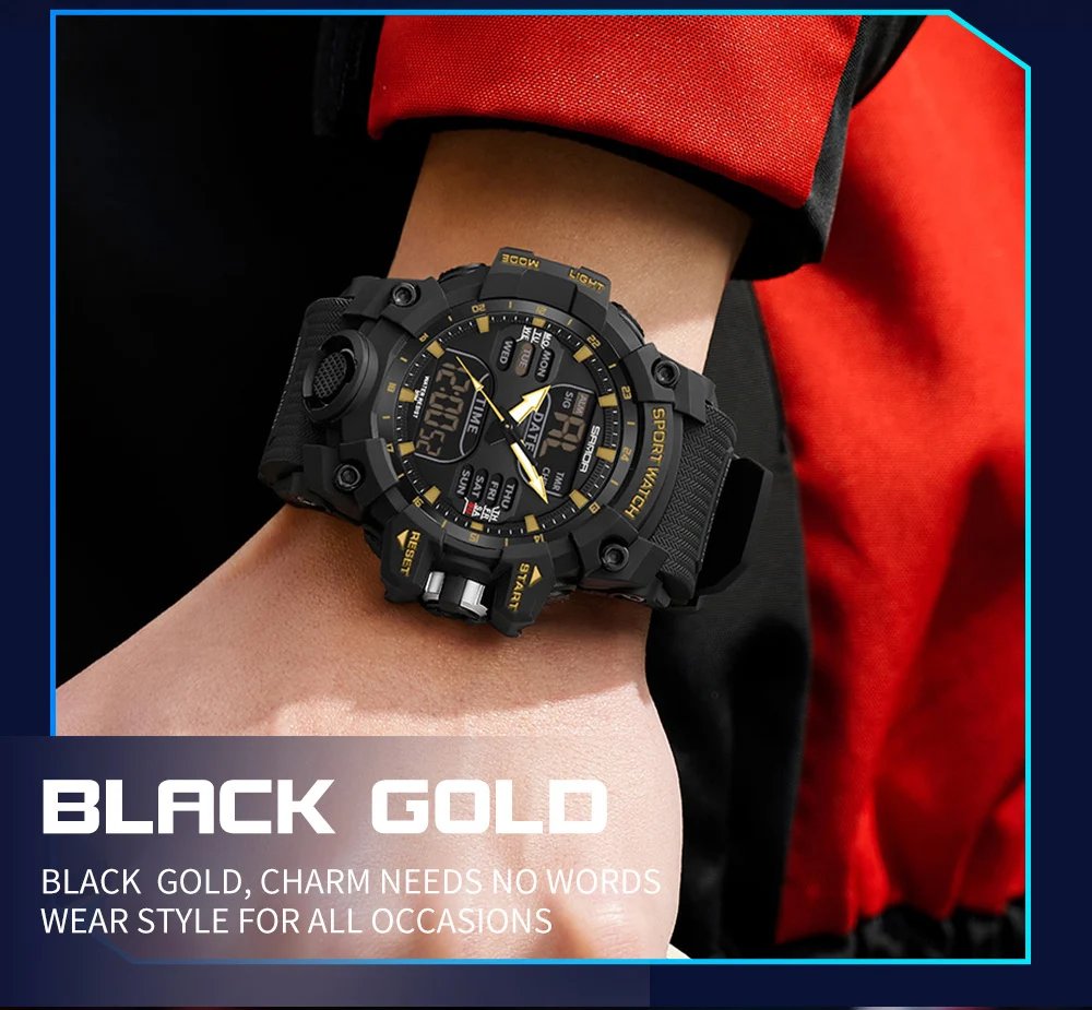 Dual Display Men Watches Waterproof Sports Watch Military Man Alarm Stopwatch Quartz Wristwatch Male Digital Clock 6126