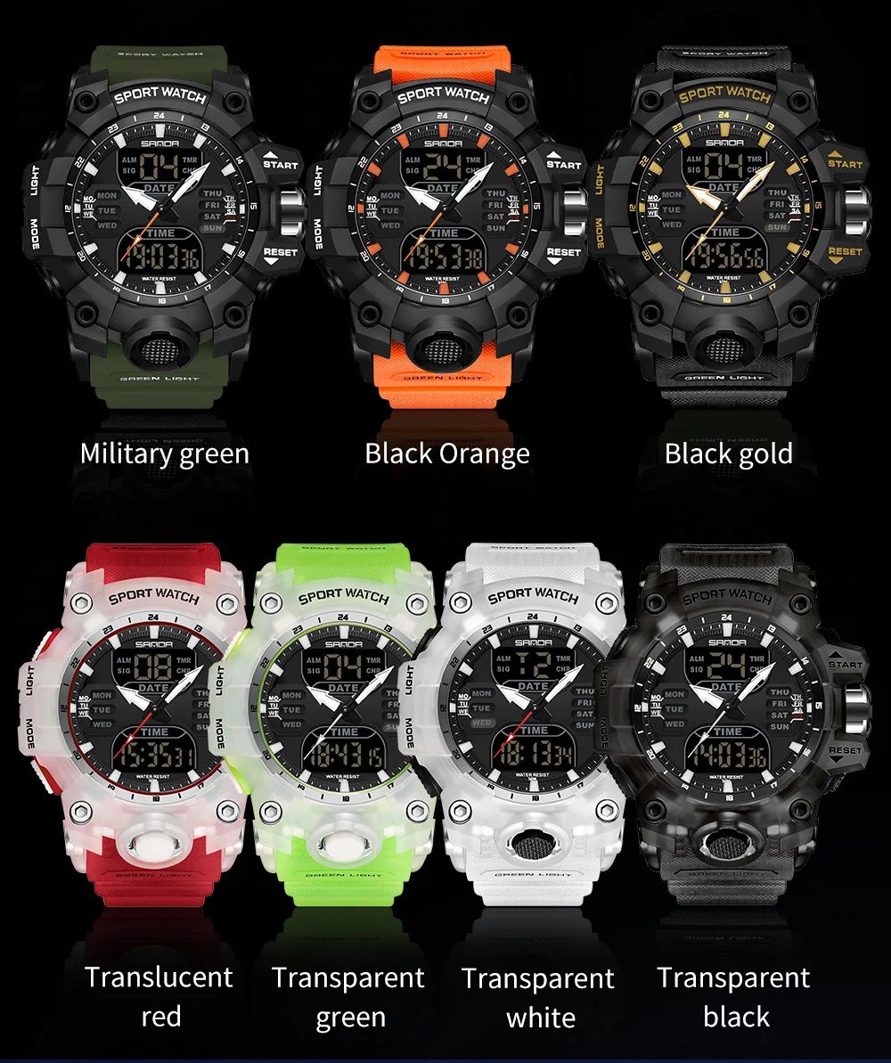 Dual Display Men Watches Waterproof Sports Watch Military Man Alarm Stopwatch Quartz Wristwatch Male Digital Clock 6126