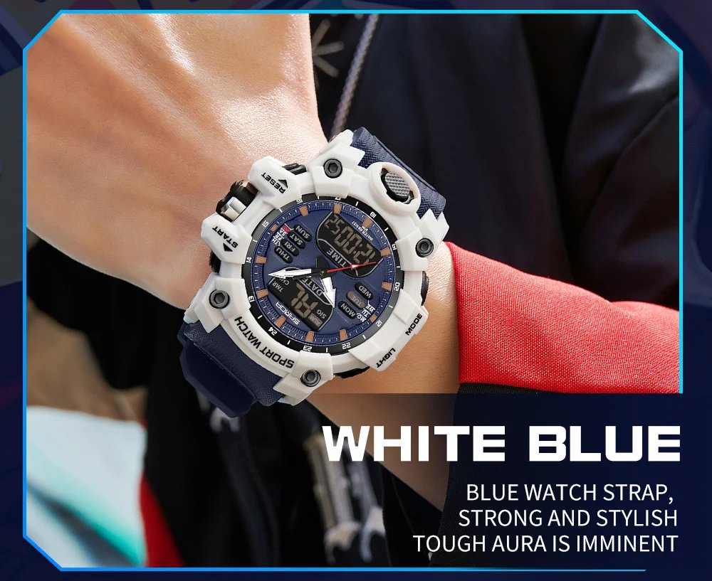 Dual Display Men Watches Waterproof Sports Watch Military Man Alarm Stopwatch Quartz Wristwatch Male Digital Clock 6126