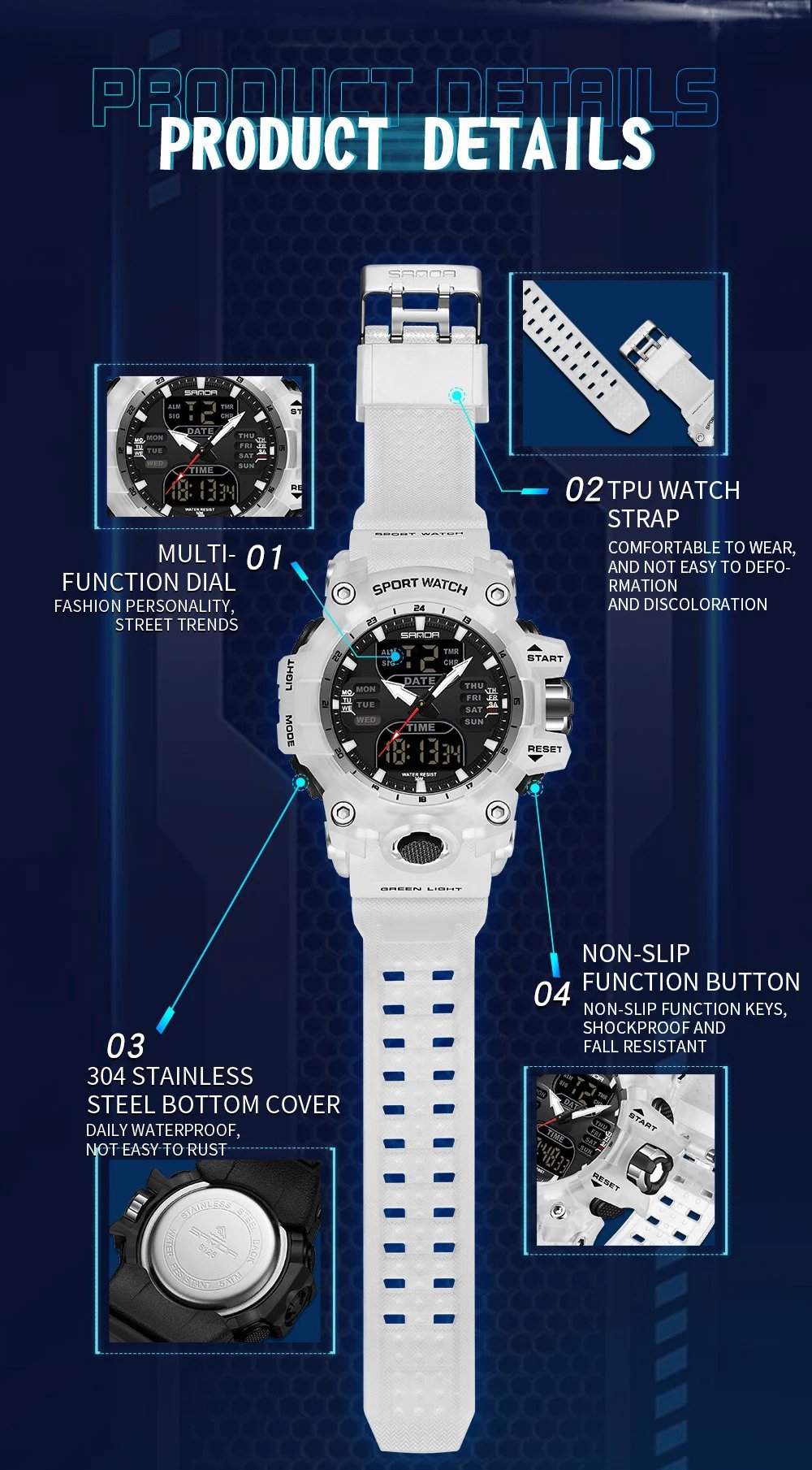 Dual Display Men Watches Waterproof Sports Watch Military Man Alarm Stopwatch Quartz Wristwatch Male Digital Clock 6126