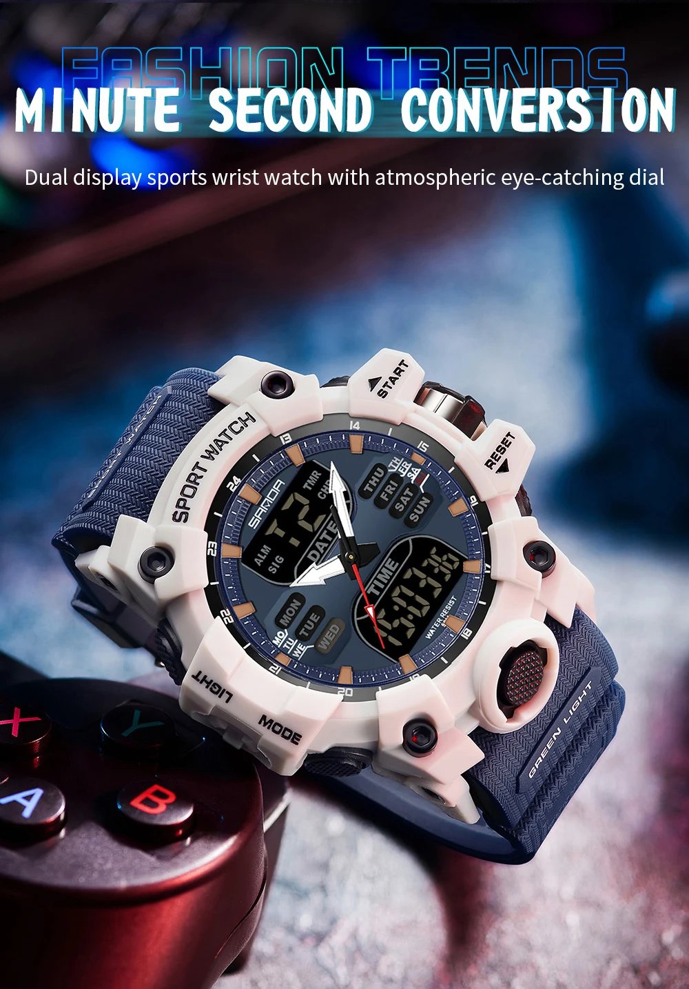 Dual Display Men Watches Waterproof Sports Watch Military Man Alarm Stopwatch Quartz Wristwatch Male Digital Clock 6126