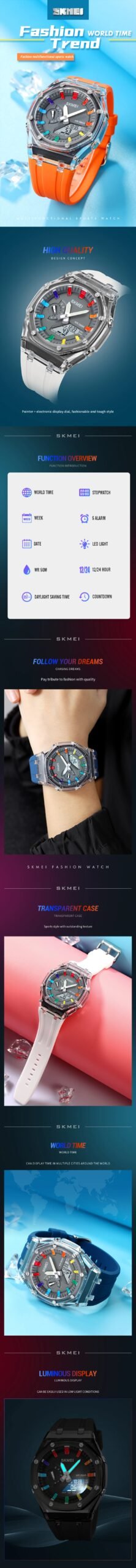 Waterproof Men Watch Countdown Stopwatch Led Light Electronic Movement Wristwatch 5Alarm Clock 2 Time Digital Watches 2100