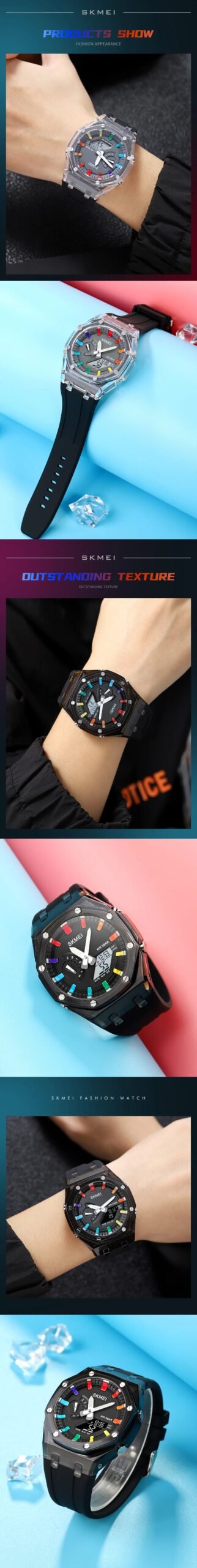 Waterproof Men Watch Countdown Stopwatch Led Light Electronic Movement Wristwatch 5Alarm Clock 2 Time Digital Watches 2100